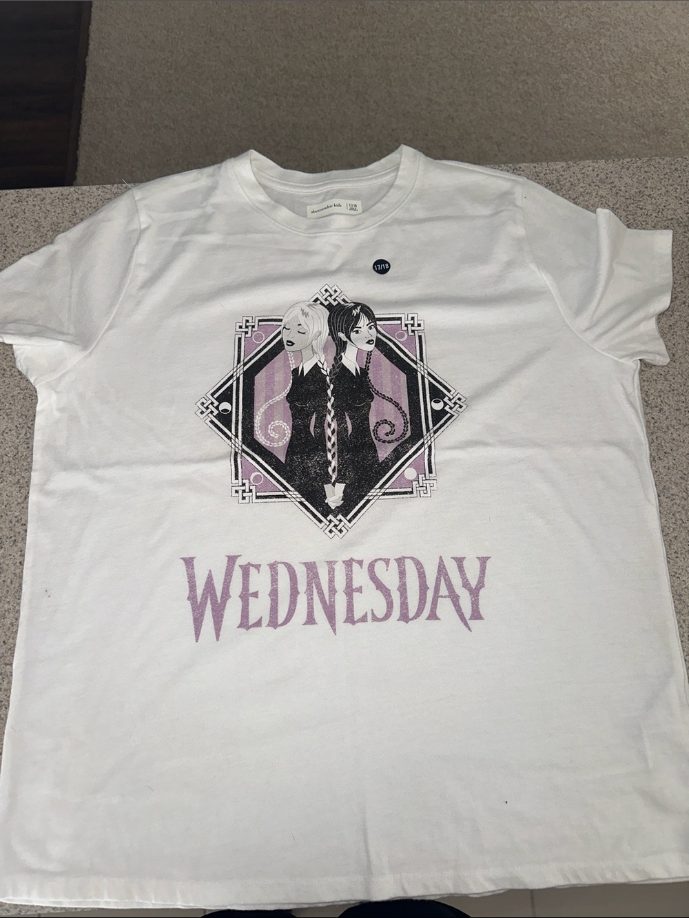 NWT Abercrombie Kids White "Wednesday" Graphic Tee with Gothic Illustration